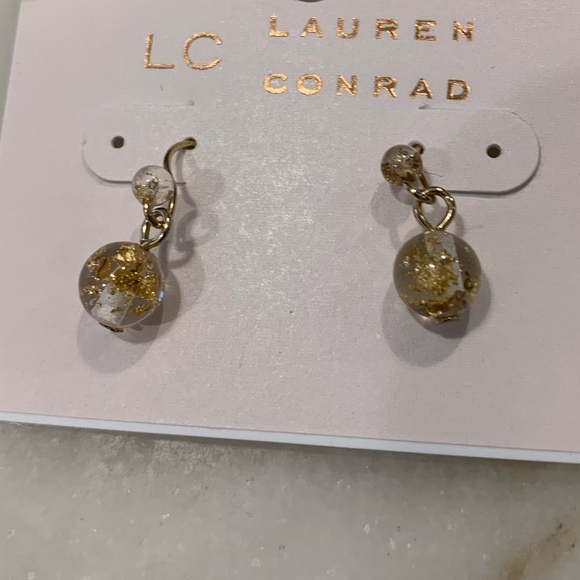 NWT Lauren Conrad Gold And Glass Ball Dangle Earrings Pierced Back - Picture 3 of 4